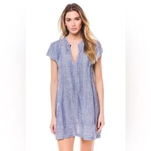 CP Shades Regina 100% Linen Short Cap Sleeves‎ Tunic Dress V-Neck Size Medium